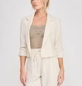 509 Broadway Linen Cropped Cinched Sleeve Blazer