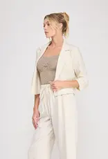509 Broadway Linen Cropped Cinched Sleeve Blazer