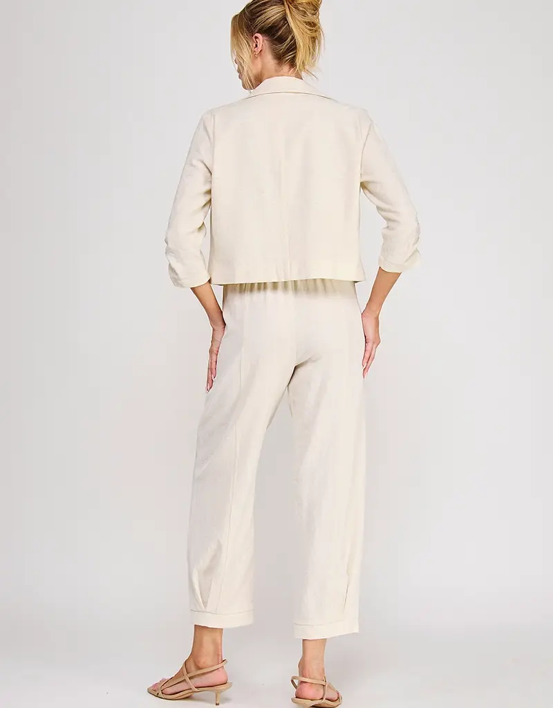 509 Broadway Linen Cropped Cinched Sleeve Blazer