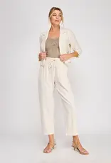 509 Broadway Linen Cropped Cinched Sleeve Blazer