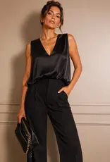 509 Broadway V-Neck Bubble Hem Satin Top