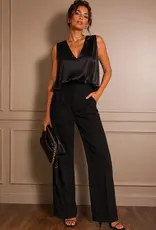 509 Broadway V-Neck Bubble Hem Satin Top