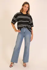509 Broadway Striped Short Sleeve Sweater