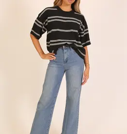 509 Broadway Striped Short Sleeve Sweater