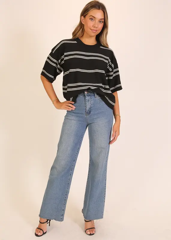 509 Broadway Striped Short Sleeve Sweater