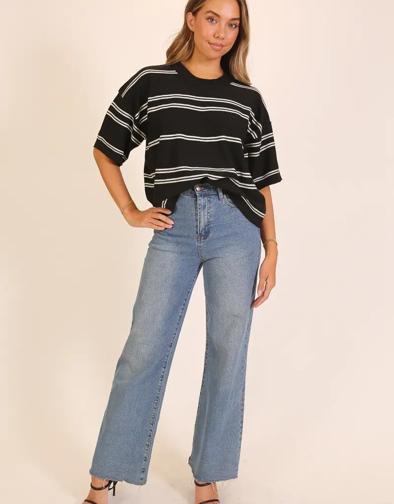 509 Broadway Striped Short Sleeve Sweater