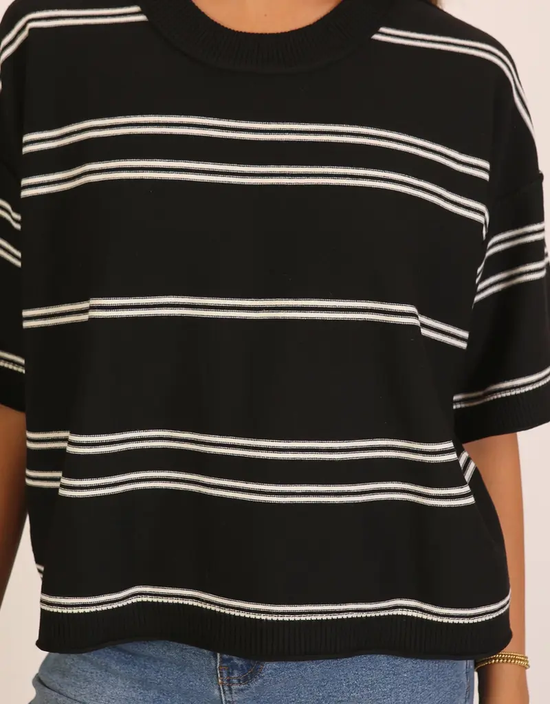 509 Broadway Striped Short Sleeve Sweater