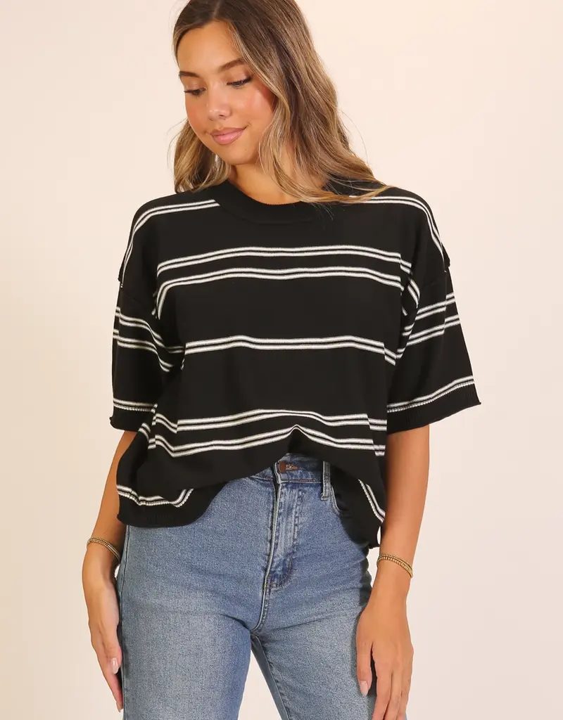 509 Broadway Striped Short Sleeve Sweater