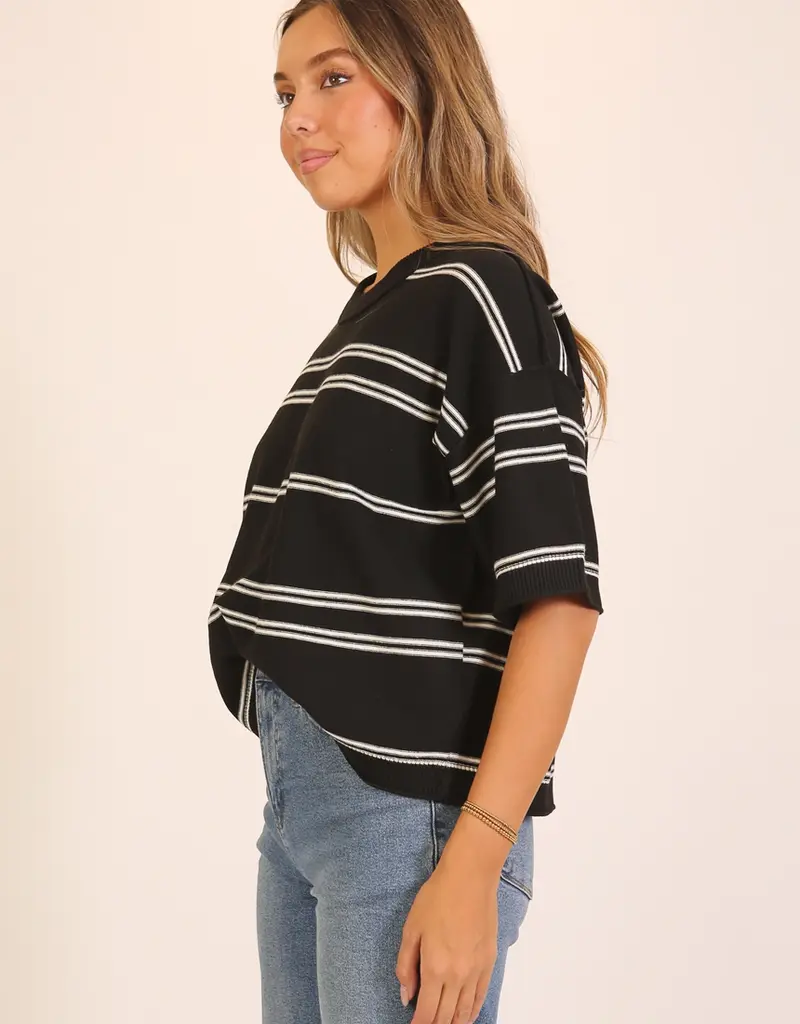 509 Broadway Striped Short Sleeve Sweater