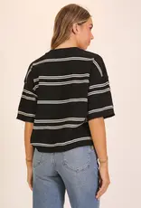 509 Broadway Striped Short Sleeve Sweater