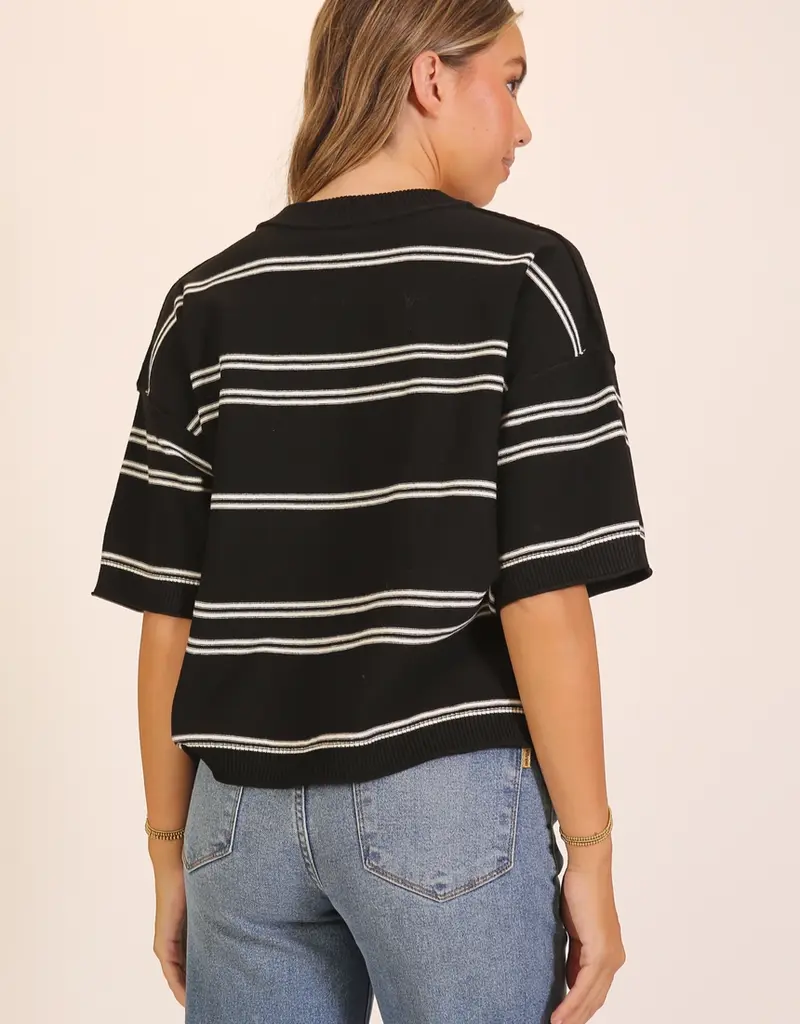 509 Broadway Striped Short Sleeve Sweater