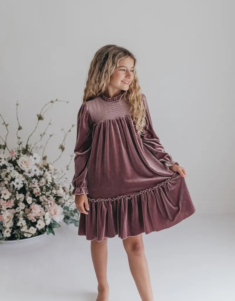 509 Broadway Girls Smocked Velvet Dress