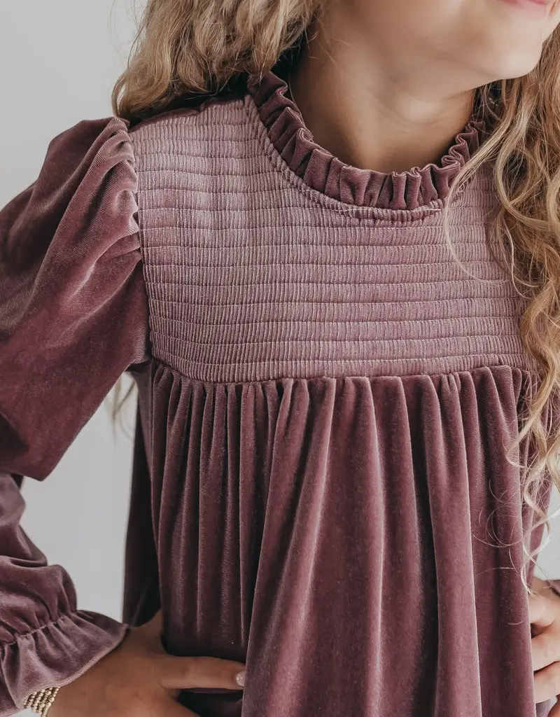 509 Broadway Girls Smocked Velvet Dress