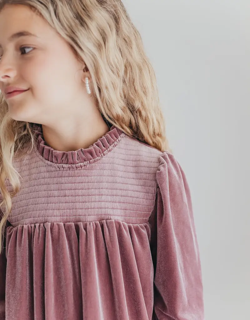 509 Broadway Girls Smocked Velvet Dress