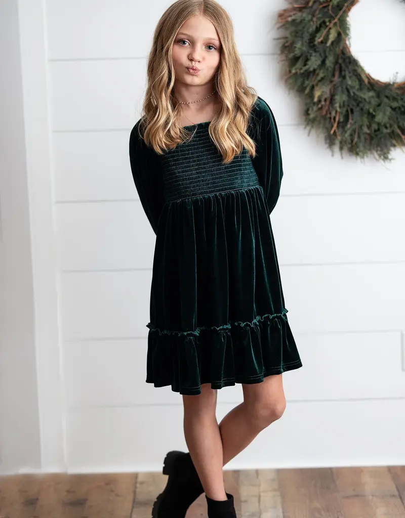 509 Broadway Girls Smocked Velvet Dress