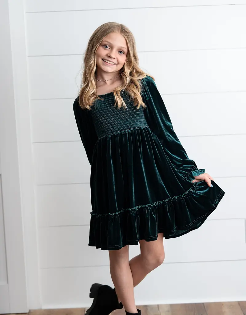 509 Broadway Girls Smocked Velvet Dress