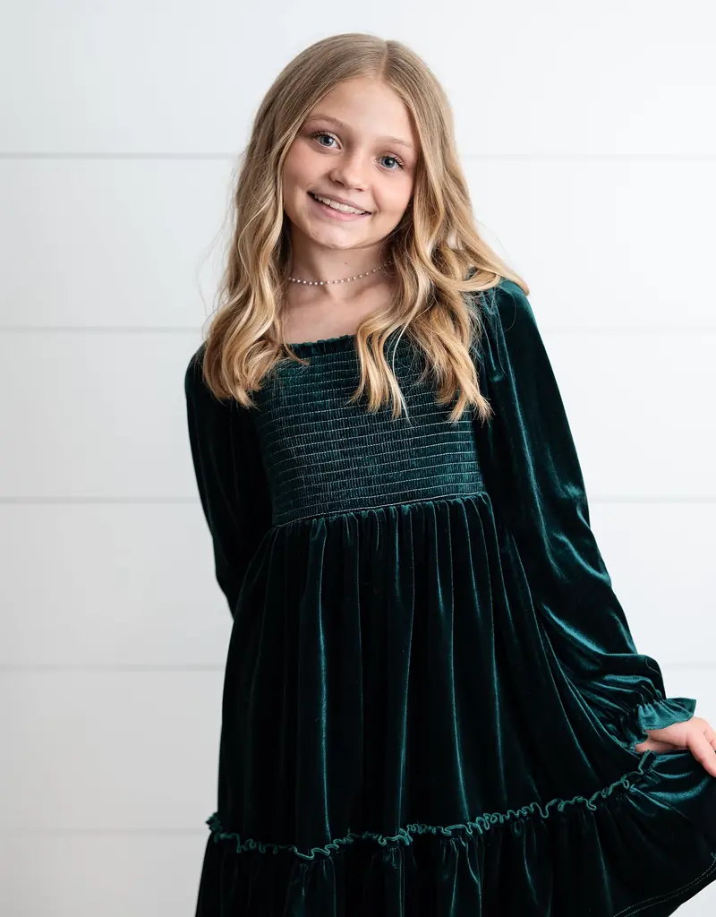 509 Broadway Girls Smocked Velvet Dress