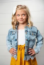 509 Broadway Girls Faded Fringe Denim Jacket