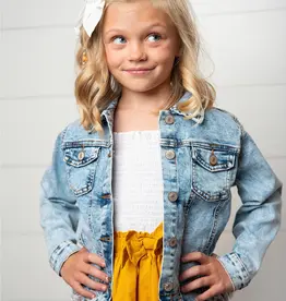 509 Broadway Girls Faded Fringe Denim Jacket