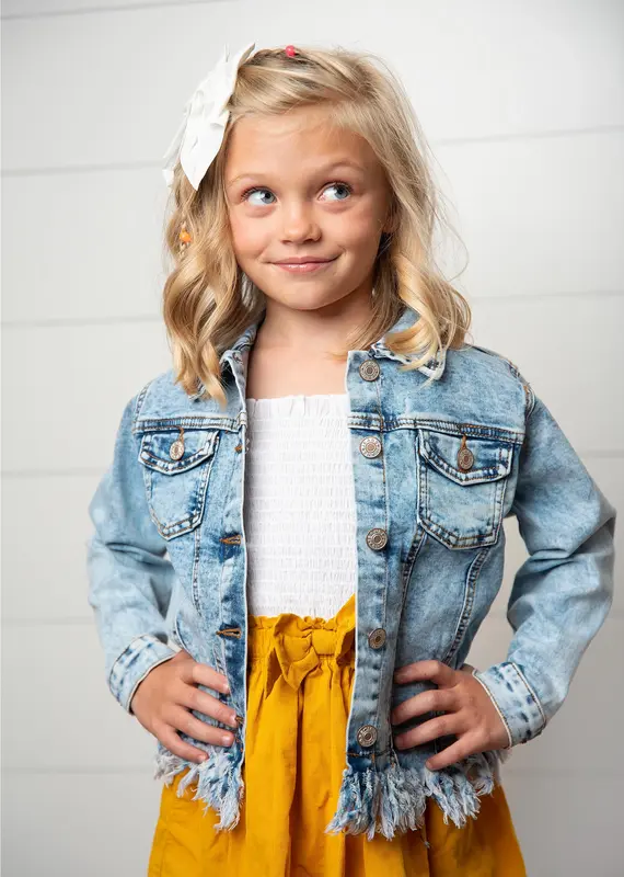 509 Broadway Girls Faded Fringe Denim Jacket