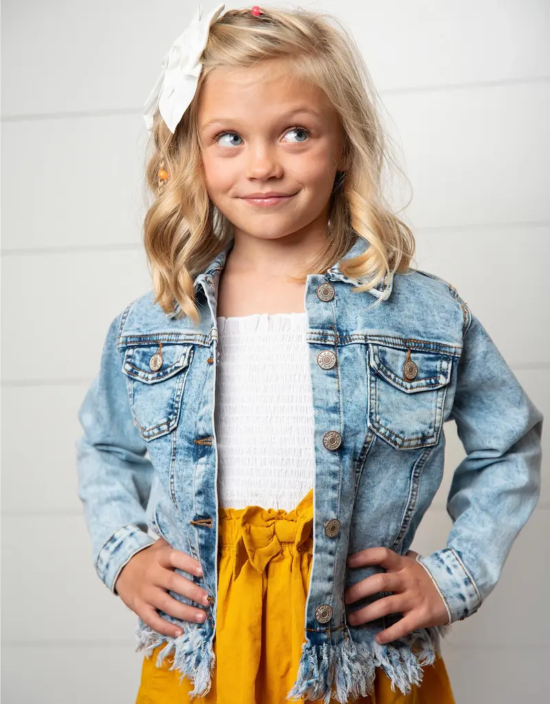 509 Broadway Girls Faded Fringe Denim Jacket