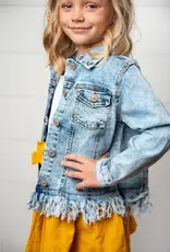 509 Broadway Girls Faded Fringe Denim Jacket