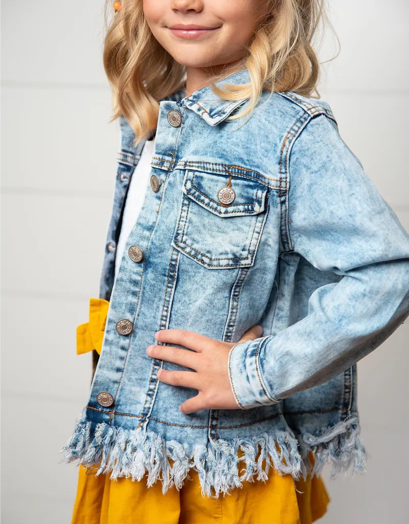 509 Broadway Girls Faded Fringe Denim Jacket