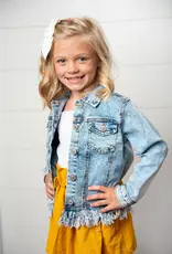 509 Broadway Girls Faded Fringe Denim Jacket