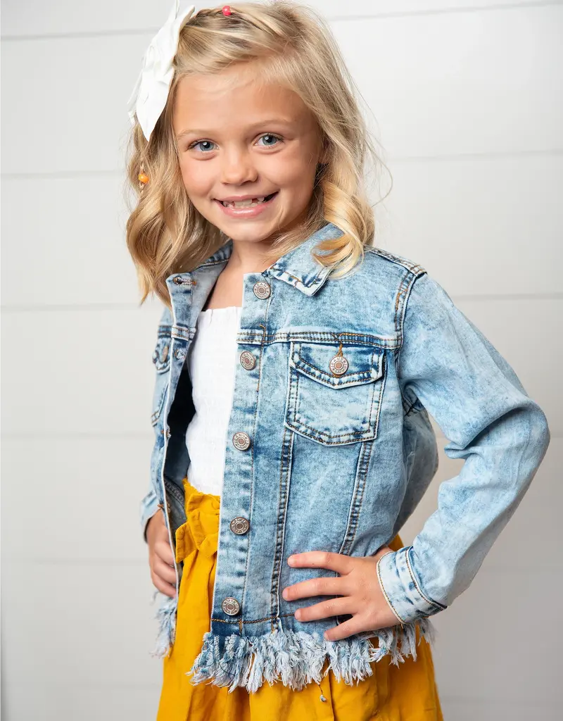 509 Broadway Girls Faded Fringe Denim Jacket