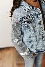 509 Broadway Girls Sequin Sleeve Denim Jacket