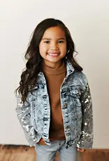 509 Broadway Girls Sequin Sleeve Denim Jacket
