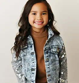 509 Broadway Girls Sequin Sleeve Denim Jacket