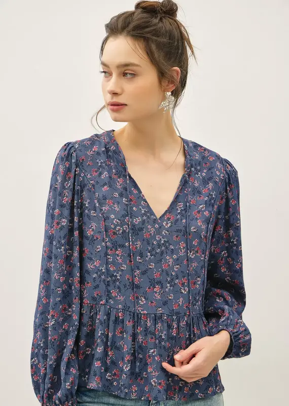 509 Broadway Flowy Floral Peplum Blouse