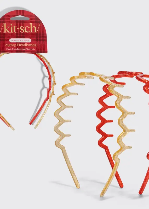 Kitsch Plastic Zigzag Headbands |Gold Red|