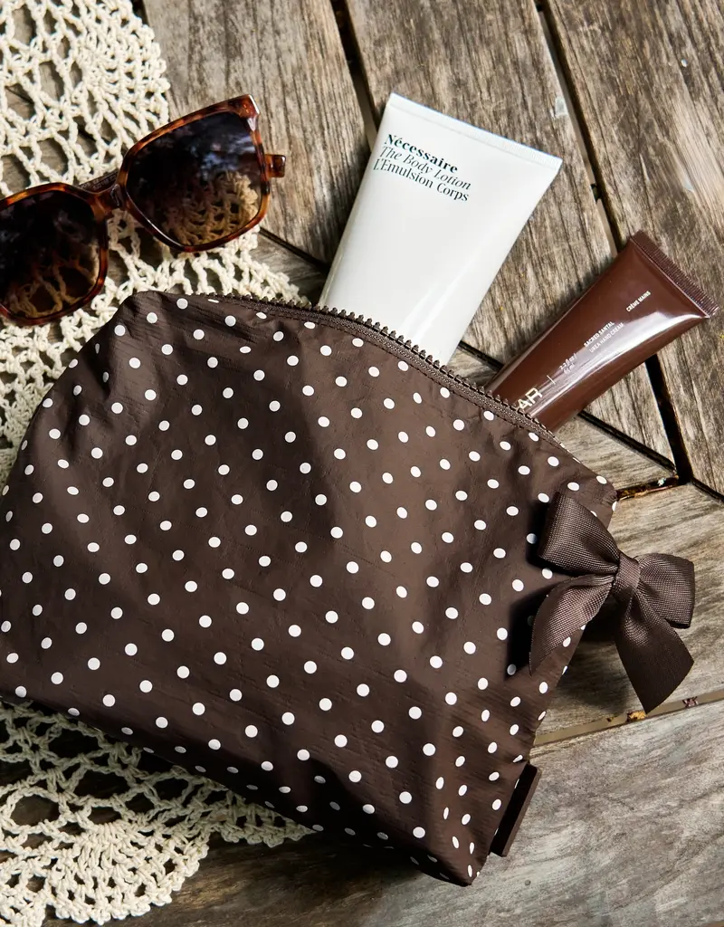 Case Mate Espresso Polka Dot Bow Crinkle Makeup & Toiletry Bag