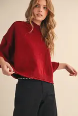 509 Broadway Marled Knit Mock Neck Short Sleeve Sweater
