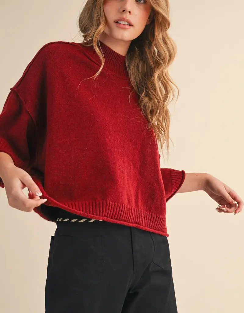509 Broadway Marled Knit Mock Neck Short Sleeve Sweater