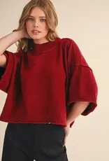 509 Broadway Marled Knit Mock Neck Short Sleeve Sweater