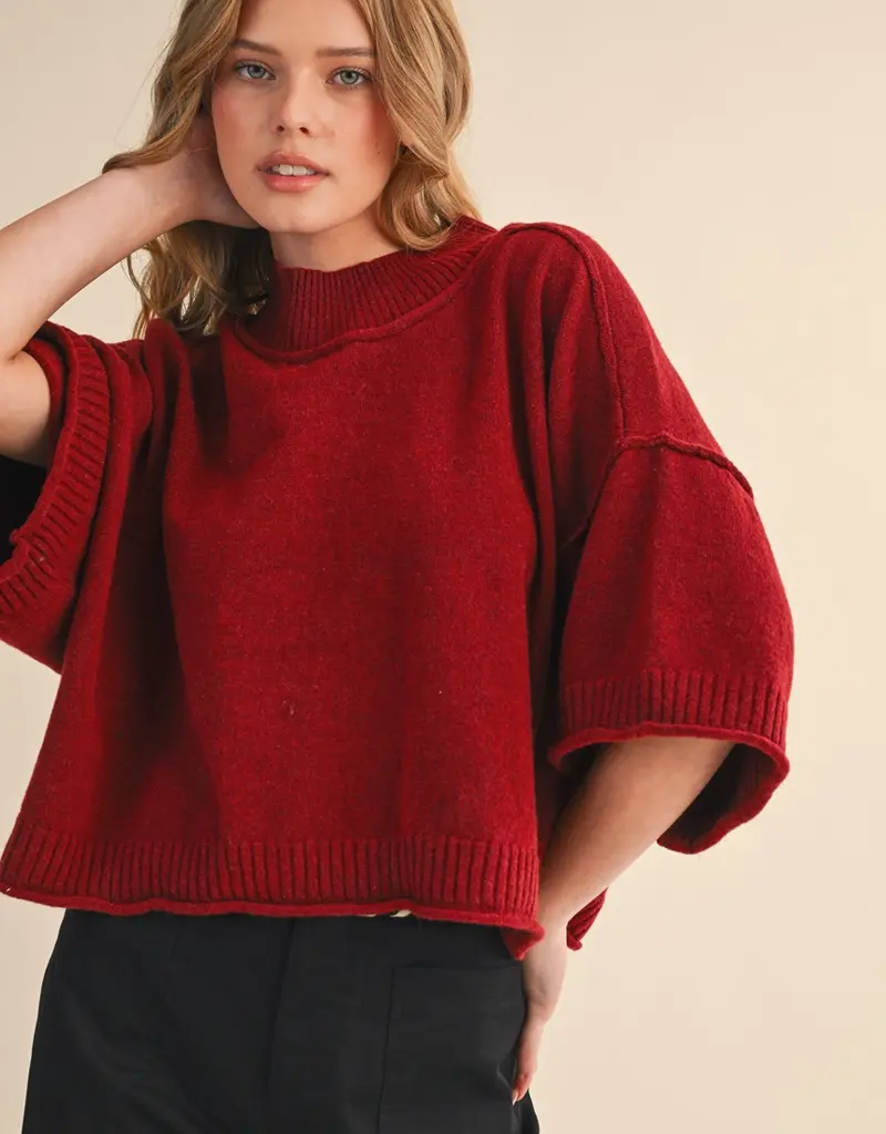 509 Broadway Marled Knit Mock Neck Short Sleeve Sweater