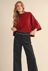 509 Broadway Marled Knit Mock Neck Short Sleeve Sweater