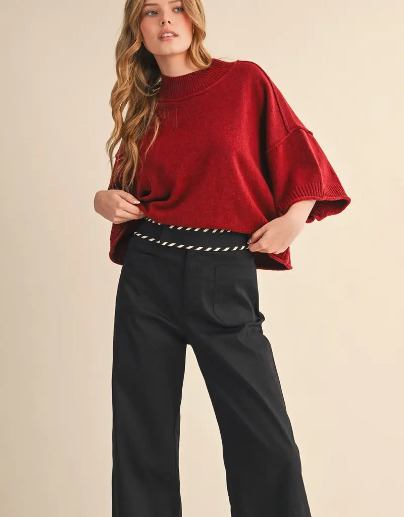 509 Broadway Marled Knit Mock Neck Short Sleeve Sweater