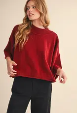 509 Broadway Marled Knit Mock Neck Short Sleeve Sweater