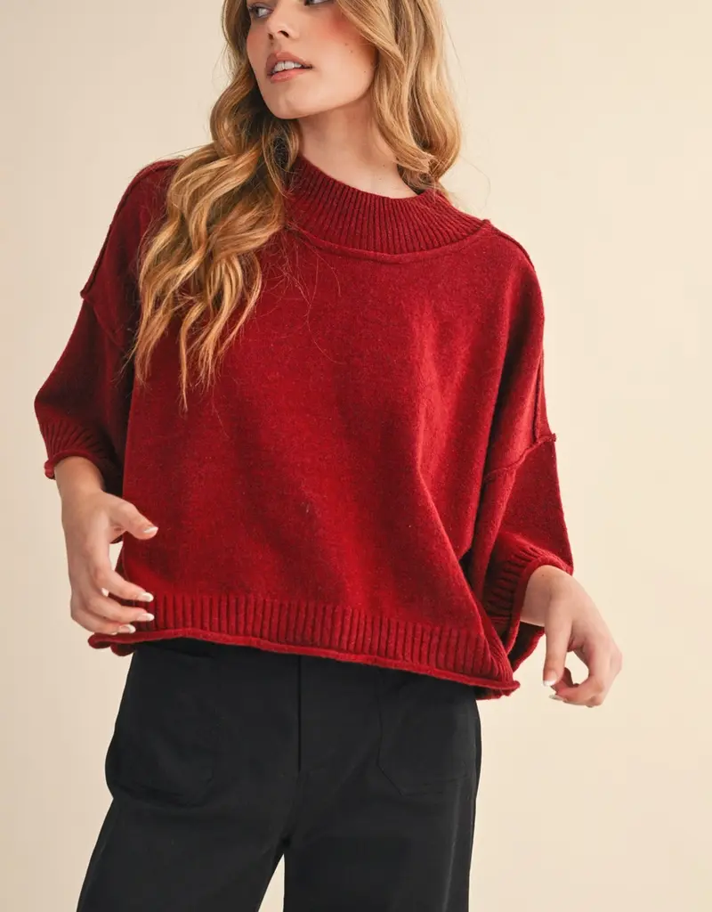 509 Broadway Marled Knit Mock Neck Short Sleeve Sweater