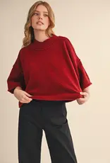 509 Broadway Marled Knit Mock Neck Short Sleeve Sweater
