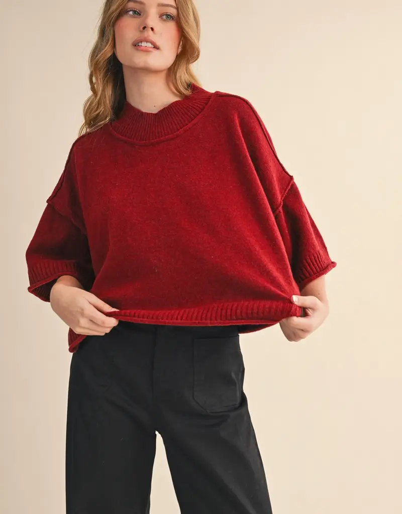 509 Broadway Marled Knit Mock Neck Short Sleeve Sweater