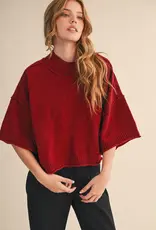 509 Broadway Marled Knit Mock Neck Short Sleeve Sweater