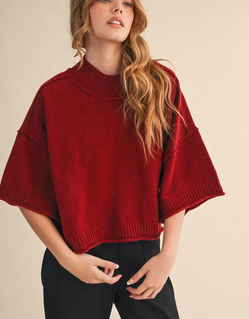 509 Broadway Marled Knit Mock Neck Short Sleeve Sweater