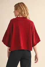 509 Broadway Marled Knit Mock Neck Short Sleeve Sweater
