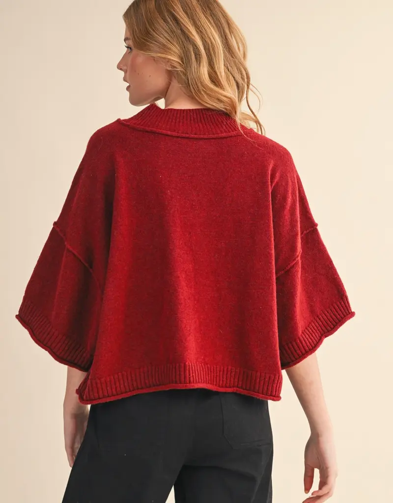 509 Broadway Marled Knit Mock Neck Short Sleeve Sweater