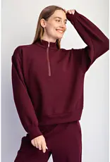 509 Broadway Modal Scuba Quarter Zip Long Sleeve Top